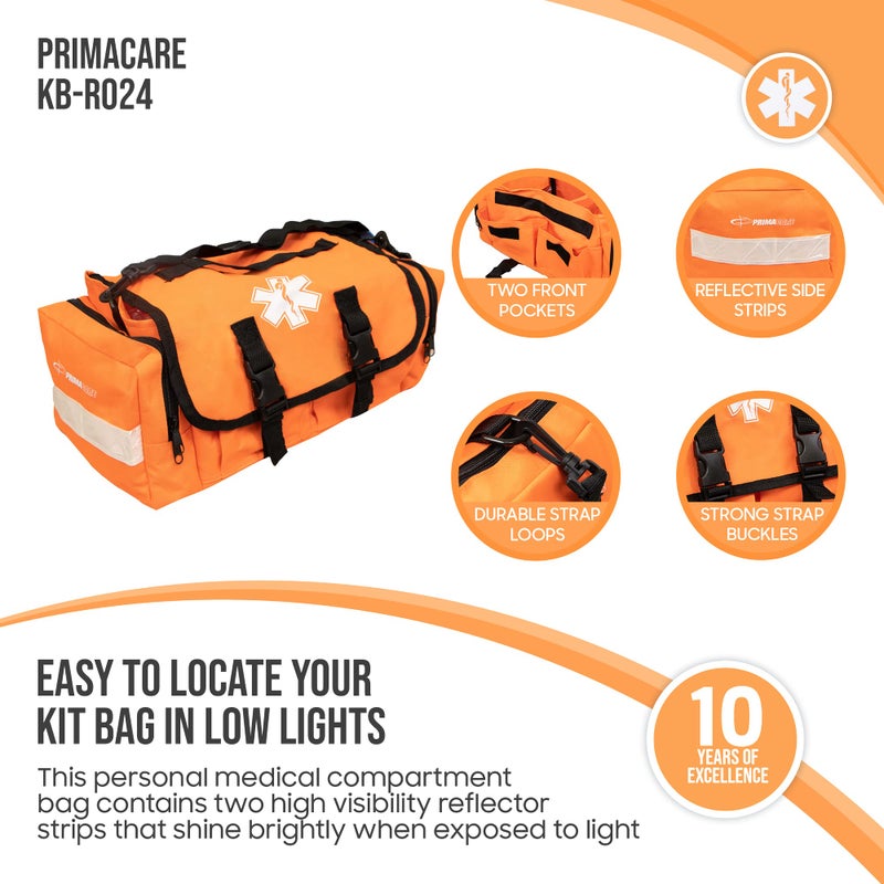Primacare KB-RO24 Empty First Responder Bag, 16"x8"x7", Professional Compartment Kit Carrier for Trauma and Emergency Medical Supplies, Orange - Image 2