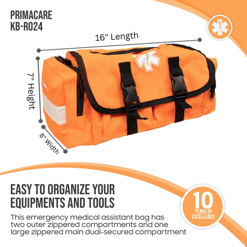 Primacare KB-RO24 Empty First Responder Bag, 16"x8"x7", Professional Compartment Kit Carrier for Trauma and Emergency Medical Supplies, Orange - Image 3