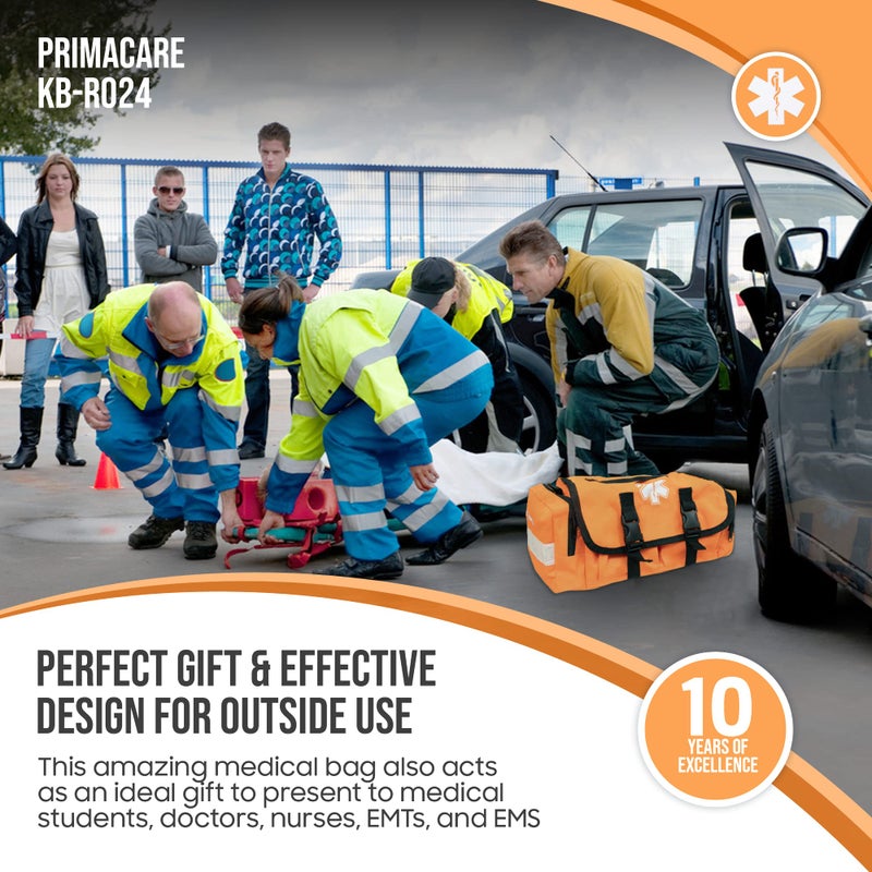 Primacare KB-RO24 Empty First Responder Bag, 16"x8"x7", Professional Compartment Kit Carrier for Trauma and Emergency Medical Supplies, Orange - Image 5