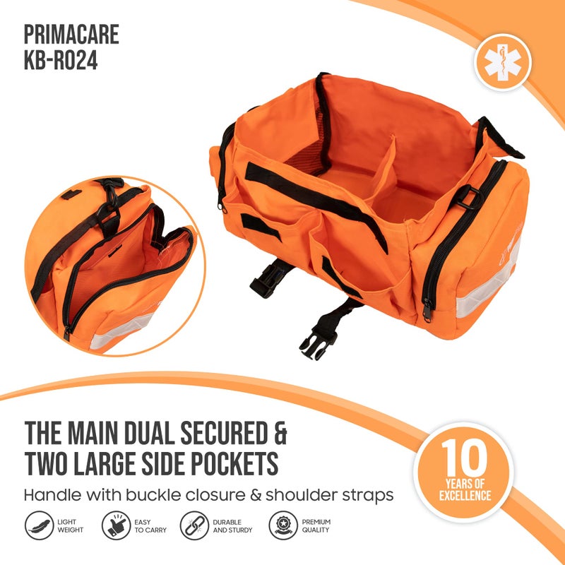 Primacare KB-RO24 Empty First Responder Bag, 16"x8"x7", Professional Compartment Kit Carrier for Trauma and Emergency Medical Supplies, Orange - Image 4