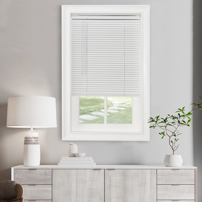 Achim Home Furnishings Cordless Light Filtering Mini Blind  26 Inch Width 64 Inch Length 1 Slat Size  Pearl White  Cordless GII Morningstar Horizontal Windows Blinds for Interior by Achim Home Decor 
