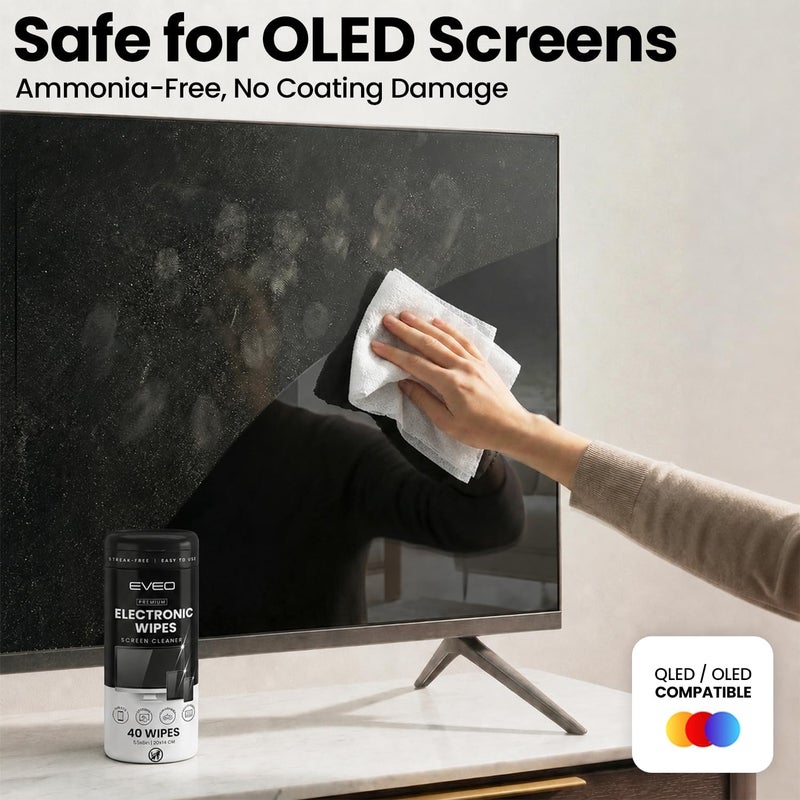 EVEO Electronic Wipes Streak-Free for Screen Cleaner & Smart Watch [2 Pack x 40] TV Screen, Smart TV, Computer Screen, Laptop, Phone, Tablet, and Electronics Devices - Microfiber Cloth Included [80 Wipes] Global assorted color picks - Image 2