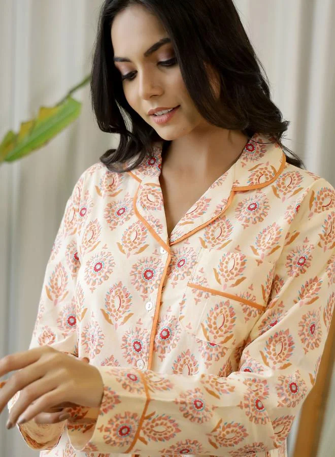 sanskrutihomes All Over Print Cotton Shirt & Pyjama Set by Styli