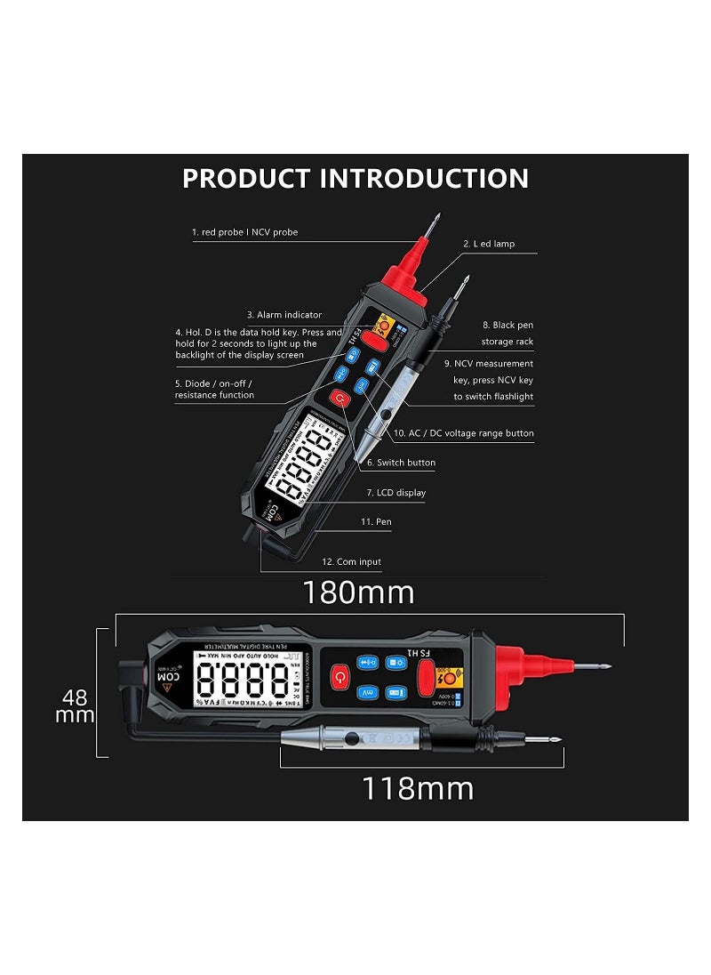 Generic Electrical Voltage Tester, Pen-Type Multimeter with NCV, Small Multimeter 0.6V-600V, Portable Professional Multimeter Pen for AC/DC Voltage/Live Wire Test/Capacitance/Resistance/Continuity/Diode  - Image 2