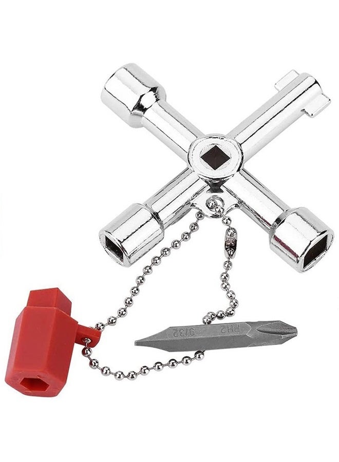 Radiator Key, 4 in 1 Universal Utilities Key 4 Way Cross Key with Bit Zinc Alloy Durable Anti-rust Multifunctional Water Meter Key  - Image 1