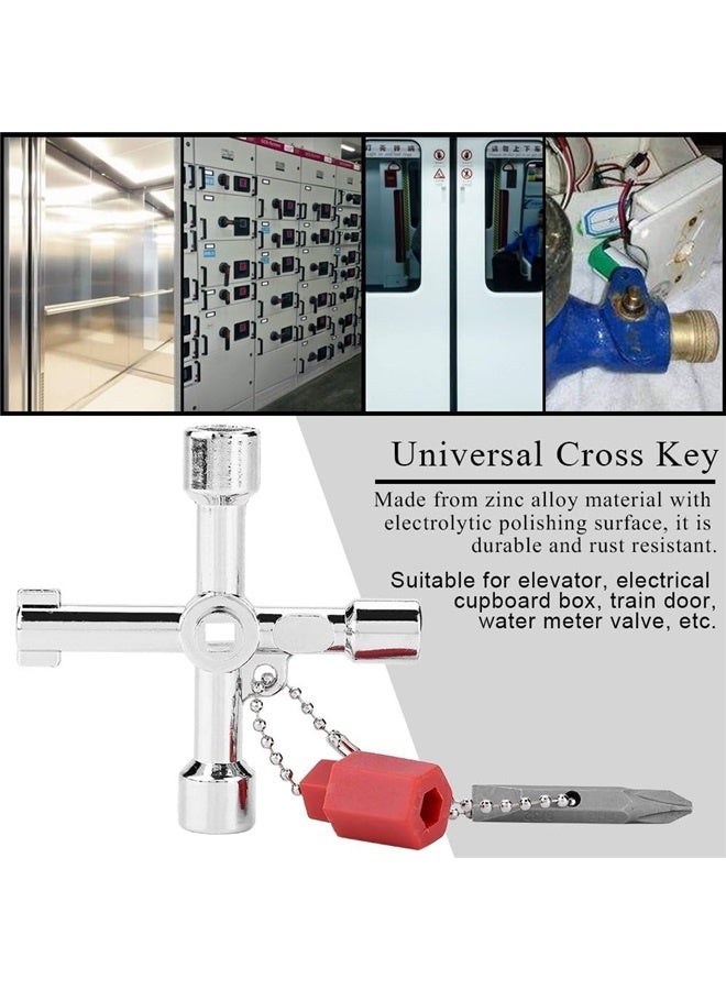 Radiator Key, 4 in 1 Universal Utilities Key 4 Way Cross Key with Bit Zinc Alloy Durable Anti-rust Multifunctional Water Meter Key  - Image 3
