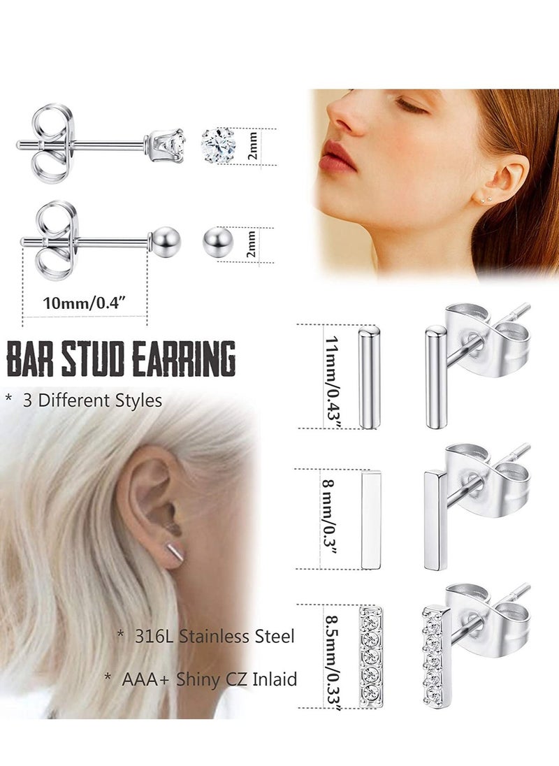 MissTiara 9 Pairs Stainless Steel Stud Earrings Set for Men and Women Unisex  - Image 3