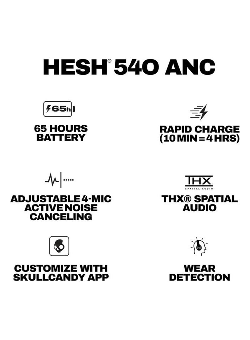 سكل كاندي سماعات هاش 540 ANC اللاسلكية فوق الأذن بتقنية بلوتوث مع صوت THX المكاني، إلغاء الضوضاء النشط، صوت مخصص، حتى 65 ساعة من البطارية، ميكروفون لجهاز آيفون وأندرويد - عظم - Image 5