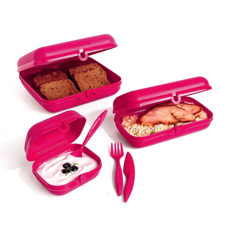 Banana Transparent Lunch Box, 3L/1.2L/600ml, Leakproof Kids Lunch Container - BPA-Free PP5 Food Grade Storage Box for School, Work, Gym - Microwave & Dishwasher Safe (FUCHSIA)