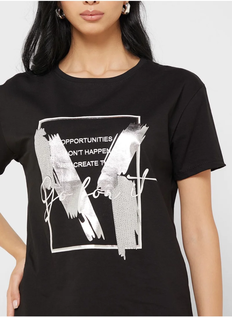 جينجر Crew Neck Embellished T-Shirt