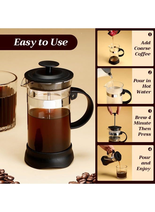 LemonRoad 4 Pack French Press Coffee Maker 12 oz Borosilicate Glass Coffee Press Heat Resistant Stainless Steel Tea Maker for Travel Camping Kitchen Gifts Includes Pot Filters - Image 3