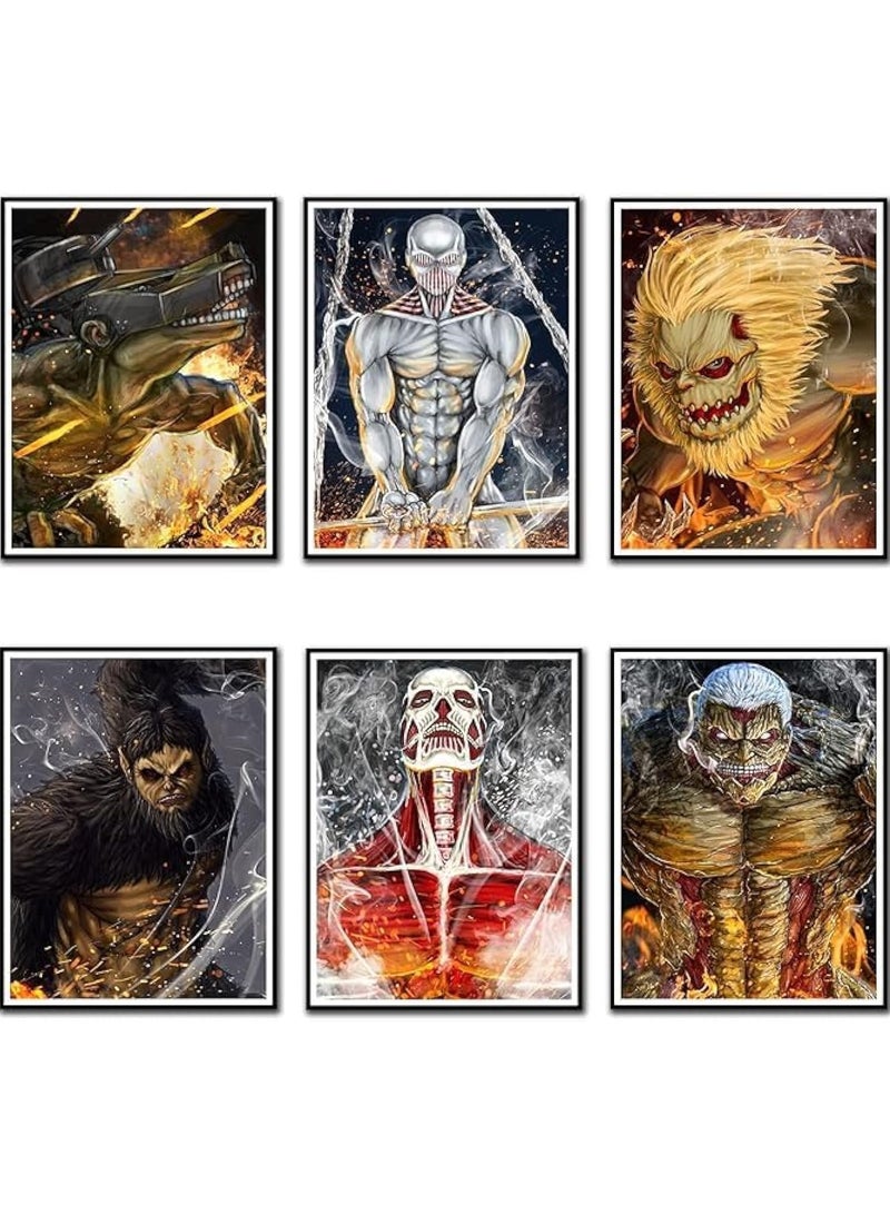 مؤسسة فكرة اليوم مجموعة ملصقات هجوم العمالقة من فكرة اليوم من MinHua، اللوحة على جدار غرفة ملصقات الأنمي، ورق حائط ديكور الأنمي (أنيمي، 8 × 10 بوصة، 6 قطع بدون إطار) - Image 1