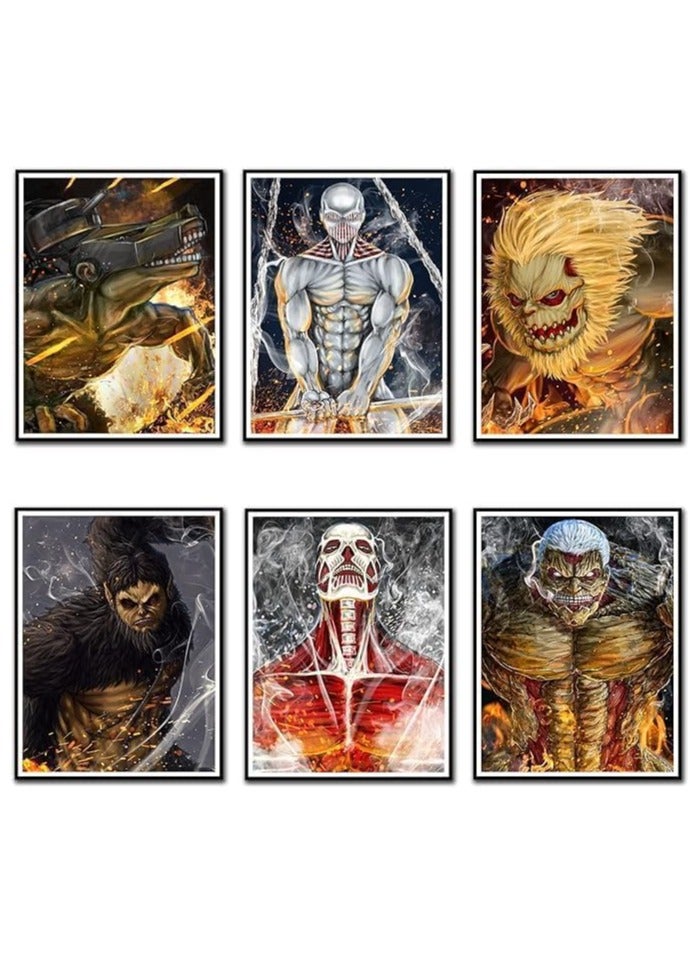 مؤسسة فكرة اليوم مجموعة ملصقات هجوم العمالقة من فكرة اليوم من MinHua، اللوحة على جدار غرفة ملصقات الأنمي، ورق حائط ديكور الأنمي (أنيمي، 8 × 10 بوصة، 6 قطع بدون إطار) - Image 3