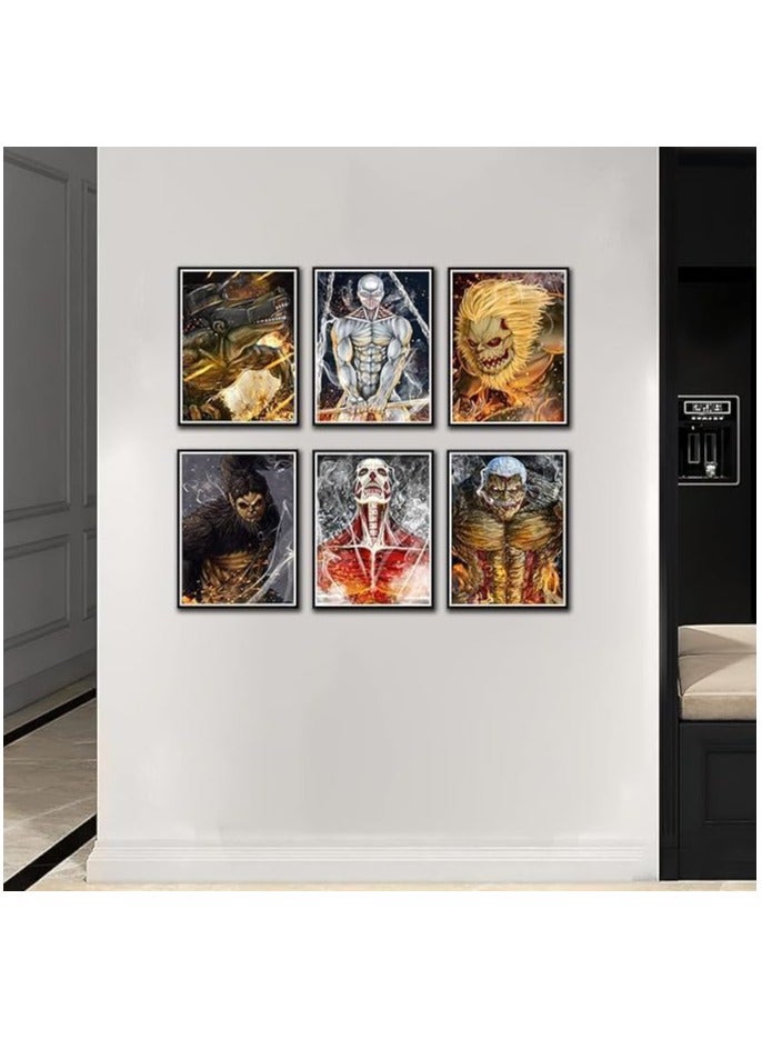 مؤسسة فكرة اليوم مجموعة ملصقات هجوم العمالقة من فكرة اليوم من MinHua، اللوحة على جدار غرفة ملصقات الأنمي، ورق حائط ديكور الأنمي (أنيمي، 8 × 10 بوصة، 6 قطع بدون إطار) - Image 2