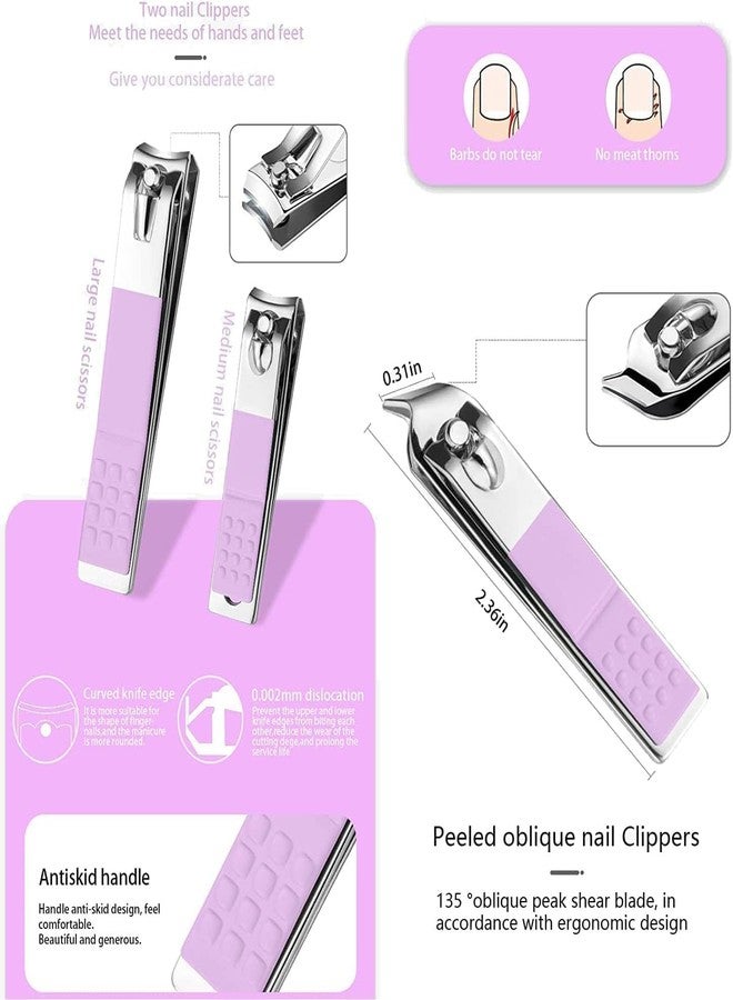 GLNRM 16 Piece Manicure Set Nail Clipper Kit | Stainless Steel Nail Cutter Care Tools Grooming Kits | Nail Trimming With Case Eyebrow Scissors Ear Spoons Tweezers Metal Nail Clippers - Image 3