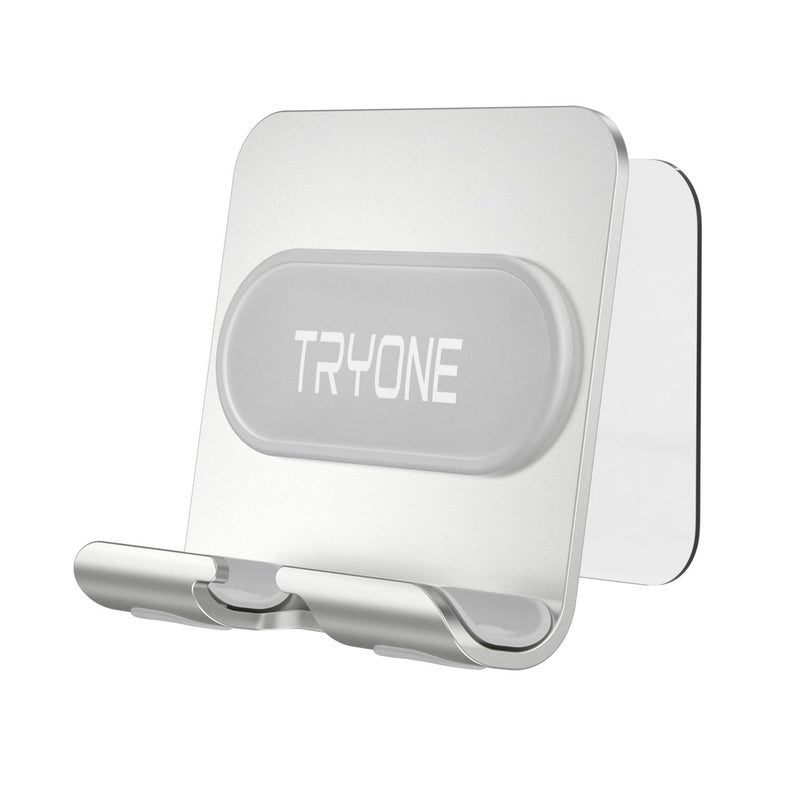 Tryone Wall Mount Cell Phone Holder - Mirror Adjustable Cellphone Stand with 2Pcs Adhesive Sticky Pads for Bathroom Bedroom Kitchen or Dorm, Compatible with iPhone Series or Other Smartphones - Image 1