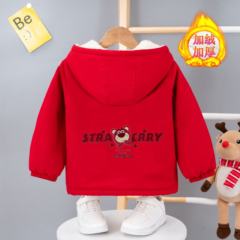 Children'S Fleece-Lined Thickened Cotton-Padded Coat 2023 Winter New Boys And Girls Coat Baby Hooded Warm Cotton-Padded Coat Cotton-Padded Coat - Image 3