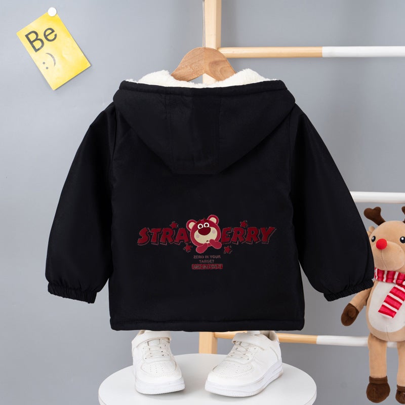 Children'S Fleece-Lined Thickened Cotton-Padded Coat 2023 Winter New Boys And Girls Coat Baby Hooded Warm Cotton-Padded Coat Cotton-Padded Coat - Image 1