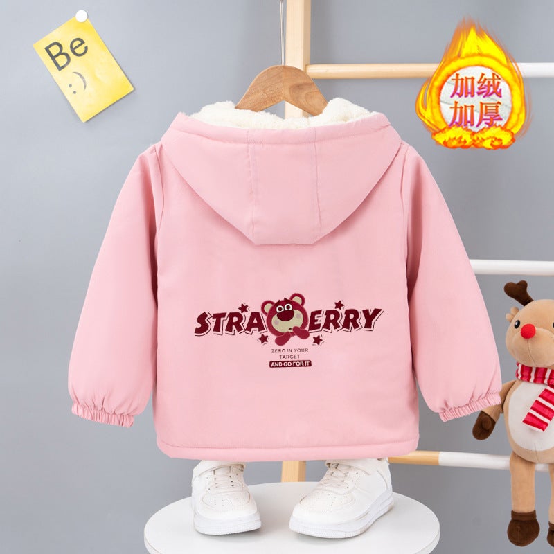 Children'S Fleece-Lined Thickened Cotton-Padded Coat 2023 Winter New Boys And Girls Coat Baby Hooded Warm Cotton-Padded Coat Cotton-Padded Coat - Image 2
