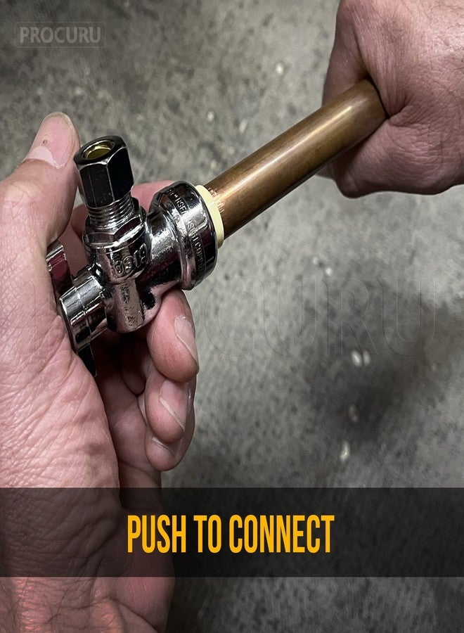 PROCURU 2-Pack PushFit Angle Stop Valve 1/2" x 3/8" OD Compression, Push to Connect Copper, PEX, CPVC, PE-RT, Quarter-Turn Operation (8X1012-2P) - Image 4