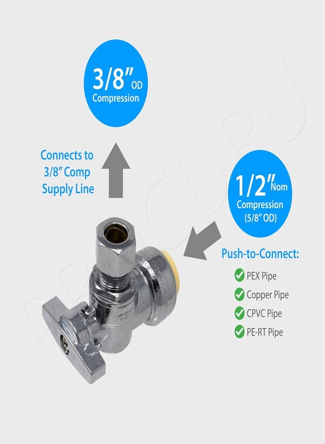 PROCURU 2-Pack PushFit Angle Stop Valve 1/2" x 3/8" OD Compression, Push to Connect Copper, PEX, CPVC, PE-RT, Quarter-Turn Operation (8X1012-2P) - Image 3
