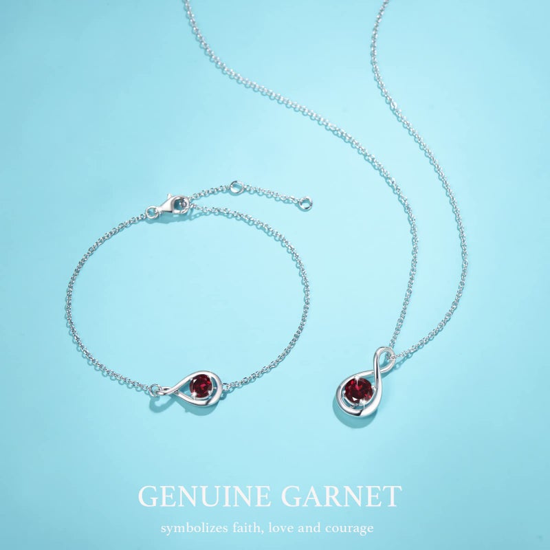 FANCIME Garnet Bracelet 925 Sterling Silver Dainty Infinity Red Link Bracelets January Birthstone Fine Jewelry Birthday Anniversary Christmas Gifts for Her Women, Chain Length 6.7+1.2" - Image 2