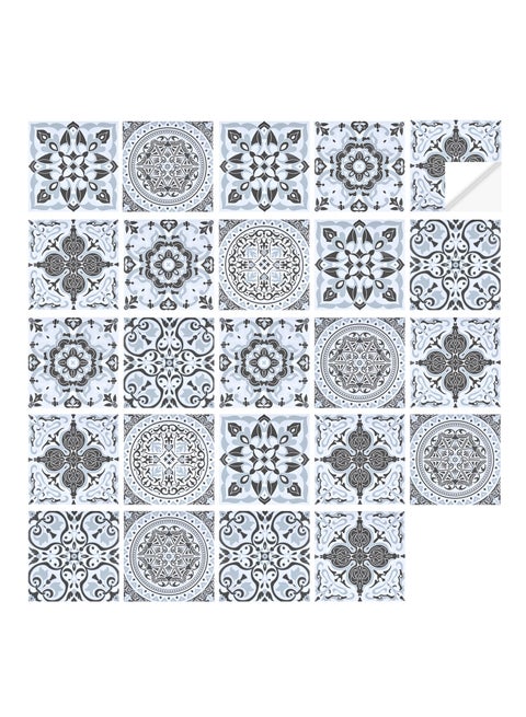 24 Pcs Art Deco Bedroom Living Room Kitchen Tile Stickers, 10 x 10 cm, PVC Adhesive Tile Wallpaper, Grey