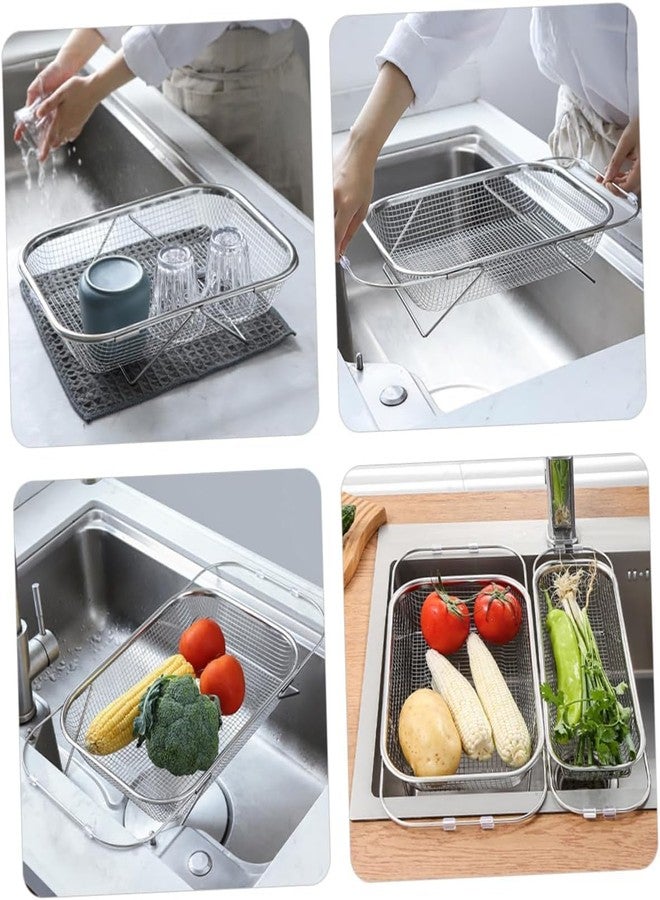 Pekos Stainless Steel Over The Sink Basket | Multipurpose Strainer Colander with Adjustable Handles | Kitchen Drain Basket for Fruits, Vegetables and Pasta (1 Psc) - Image 3