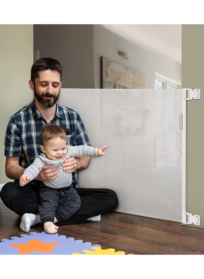 Baby Safe بوابة شبكية خارجية قابلة للسحب طويلة وواسعة للغاية - بيضاء - Image 5