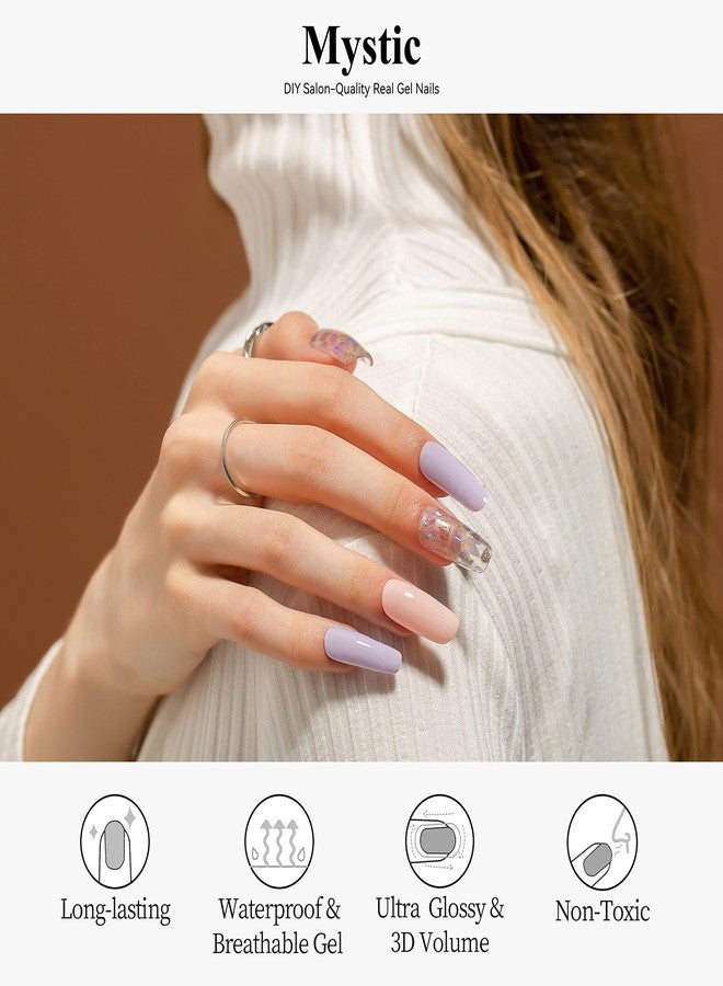 Drizzle شرائط أظافر جل شبه معالجة من دريزل، ملصقات فن طلاء الأظافر الحقيقية (تتطلب ضوء UV/LED)، لامعة، لامعة، لون صلب، تغليف كامل للأظافر يدوم طويلاً، ملصقات أظافر للنساء (ميستيك-1) - Image 2