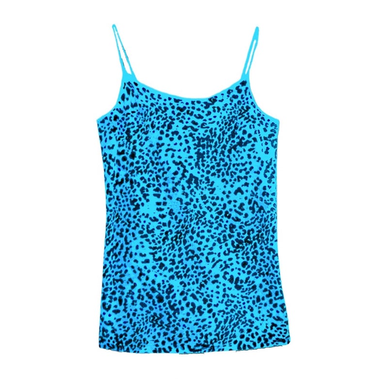 MANGMAO Striped Cropped Top Y2k Leopard Print Spaghetti Strap Tops Emo Grunge 2000s Cheetah Top Women Vintage Camisole (Blue Leopard,S,Small) - Image 1