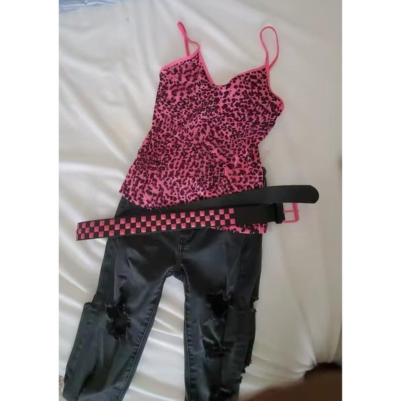 MANGMAO Striped Cropped Top Y2k Leopard Print Spaghetti Strap Tops Emo Grunge 2000s Cheetah Top Women Vintage Camisole (Blue Leopard,S,Small) - Image 4