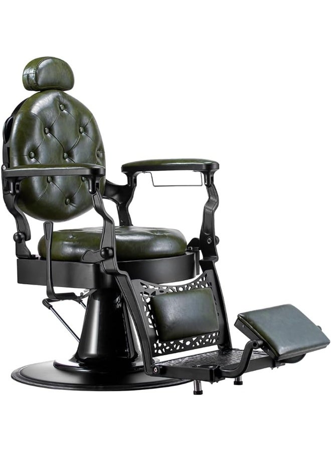 Meishida Barber Chair Heavy Duty Metal Frame, Large Pump Hydraulic, Hair Cutting Salon Chair (Green-black)  - Image 1