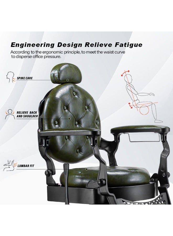 Meishida Barber Chair Heavy Duty Metal Frame, Large Pump Hydraulic, Hair Cutting Salon Chair (Green-black)  - Image 3