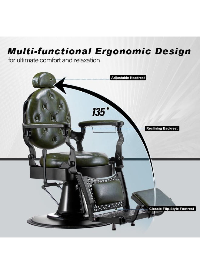 Meishida Barber Chair Heavy Duty Metal Frame, Large Pump Hydraulic, Hair Cutting Salon Chair (Green-black)  - Image 2