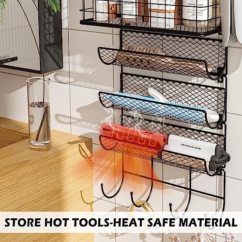 Sonyabecca Wall-Mounted Hair Dryer Holder Styling Tool Organizer 4-Shelf Storage Wire Basket with Hook Heat Safe Rack for Hair-Straighteners,Curling Wands,Flat Iron,Perfume,Cabinet Door Bathroom Kitchen - Image 4