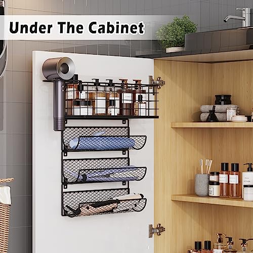 Sonyabecca Wall-Mounted Hair Dryer Holder Styling Tool Organizer 4-Shelf Storage Wire Basket with Hook Heat Safe Rack for Hair-Straighteners,Curling Wands,Flat Iron,Perfume,Cabinet Door Bathroom Kitchen - Image 2