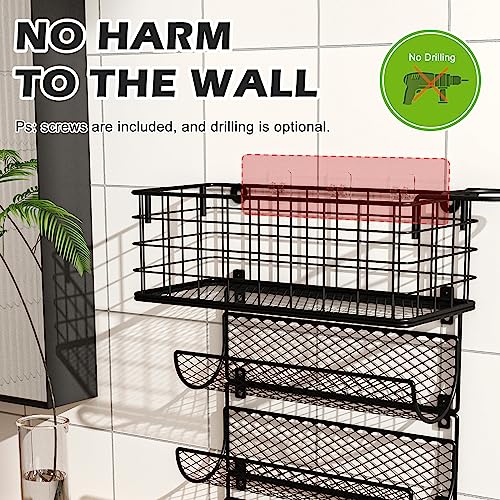 Sonyabecca Wall-Mounted Hair Dryer Holder Styling Tool Organizer 4-Shelf Storage Wire Basket with Hook Heat Safe Rack for Hair-Straighteners,Curling Wands,Flat Iron,Perfume,Cabinet Door Bathroom Kitchen - Image 3