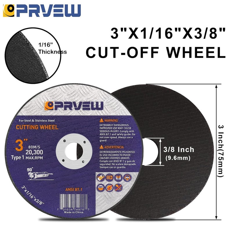 PRVEW 50-Pack 3-Inch Cut Off Wheels,3"x1/16"x3/8" Quality Cutting Disc, Metal & Stainless Steel Aggressive Cutting Wheel for Die Grinder, General Purpose Cut-Off Wheel(3-Inch) - Image 2