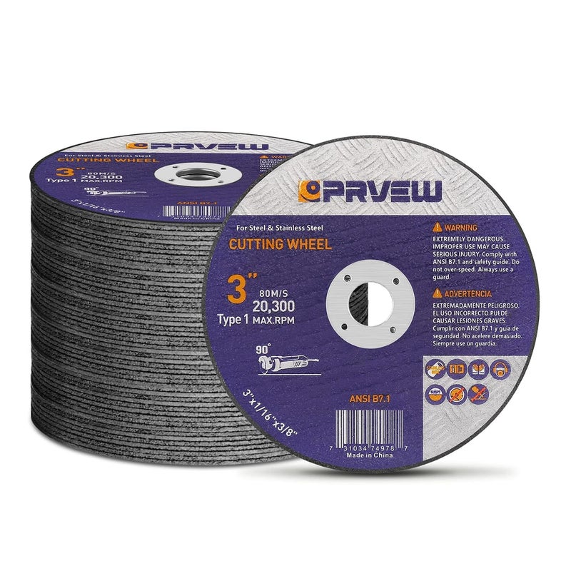 PRVEW 50-Pack 3-Inch Cut Off Wheels,3"x1/16"x3/8" Quality Cutting Disc, Metal & Stainless Steel Aggressive Cutting Wheel for Die Grinder, General Purpose Cut-Off Wheel(3-Inch) - Image 1