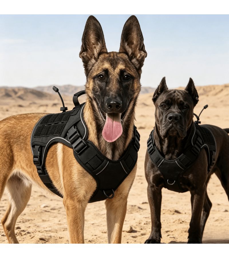 Black Set Tactical Dog Harness for Large Dogs Breathable Comfortable Training Handled - Image 3