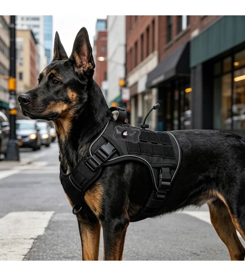 Black Set Tactical Dog Harness for Large Dogs Breathable Comfortable Training Handled - Image 1