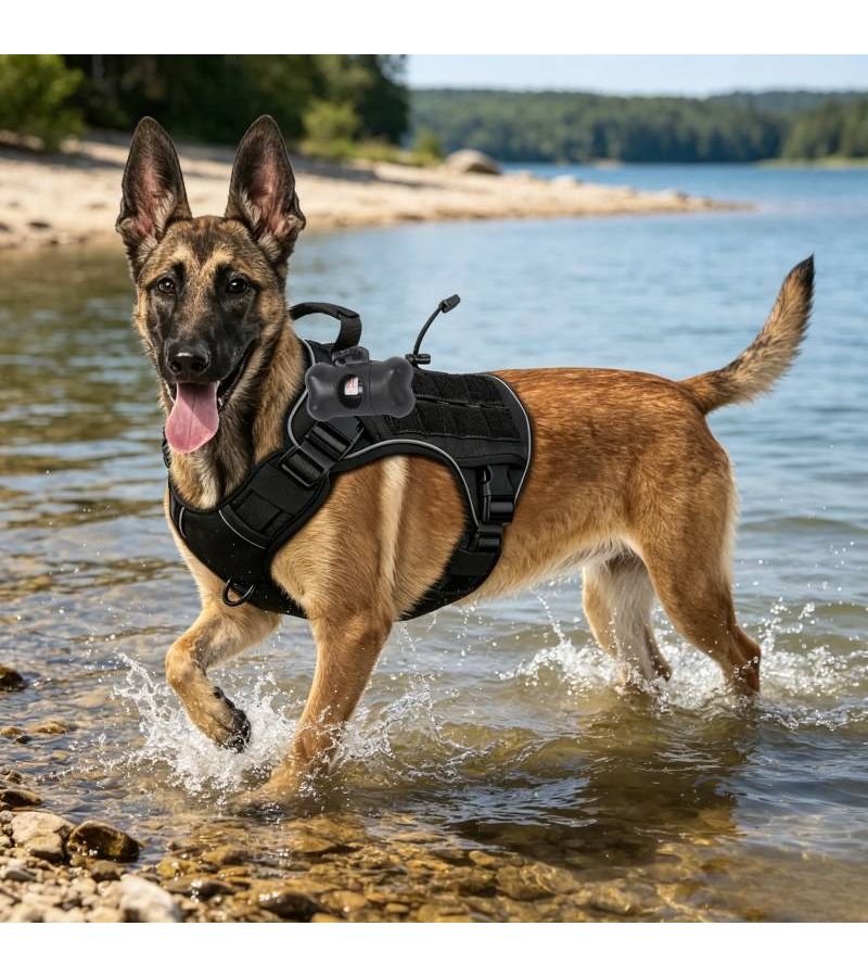 Black Set Tactical Dog Harness for Large Dogs Breathable Comfortable Training Handled - Image 2