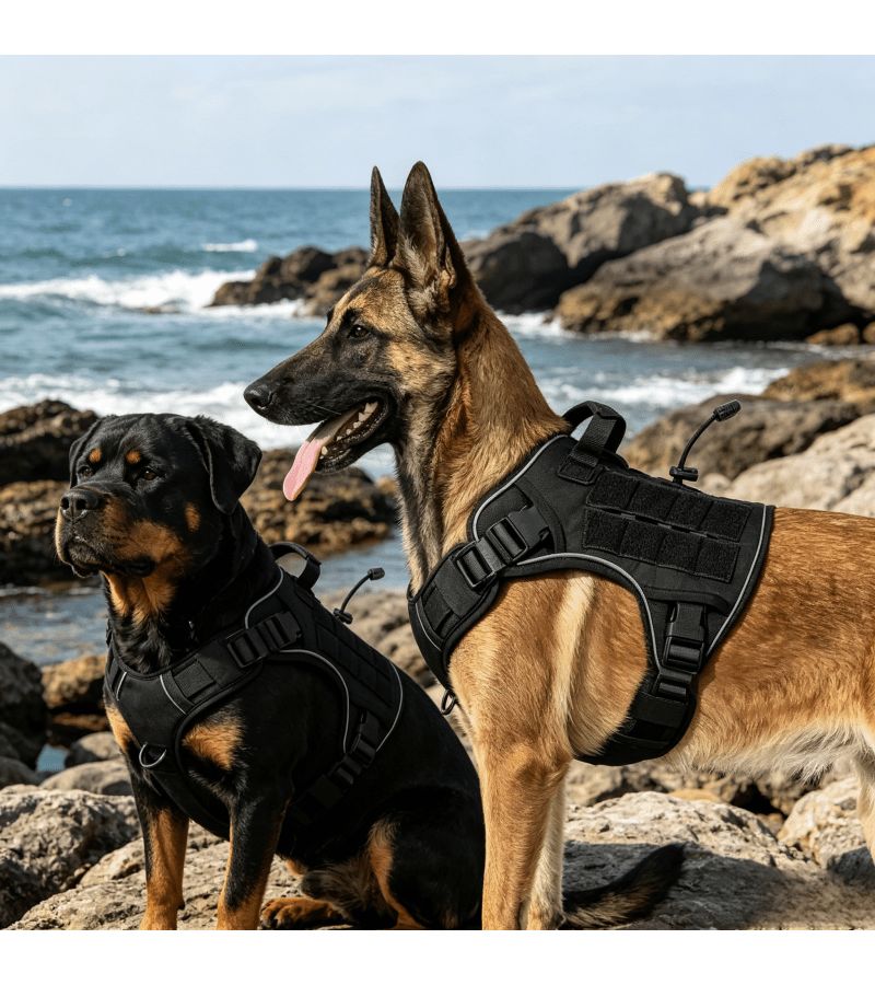 Black Set Tactical Dog Harness for Large Dogs Breathable Comfortable Training Handled - Image 5