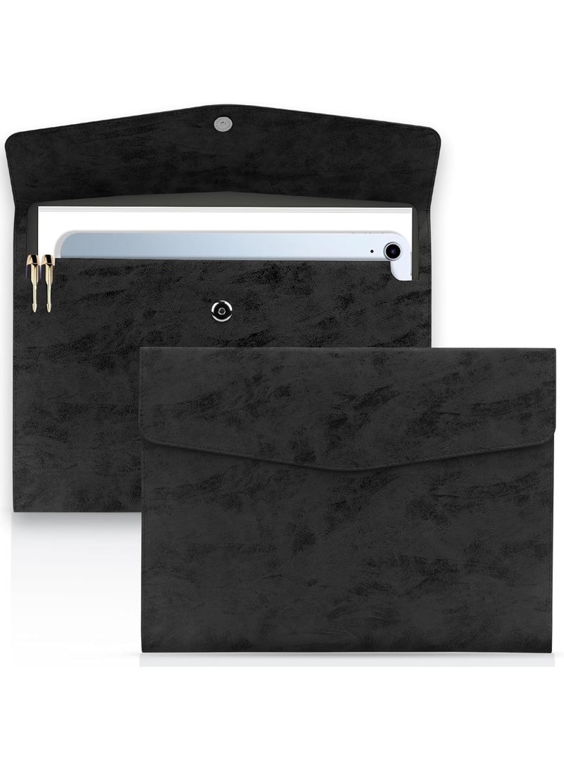 SYOSI PU Leather A4 File Folder, Waterproof Document Organizer with Invisible Magnetic Closure, Envelope Filing Case for Office, Home, and School Use, Ash Black - Image 1