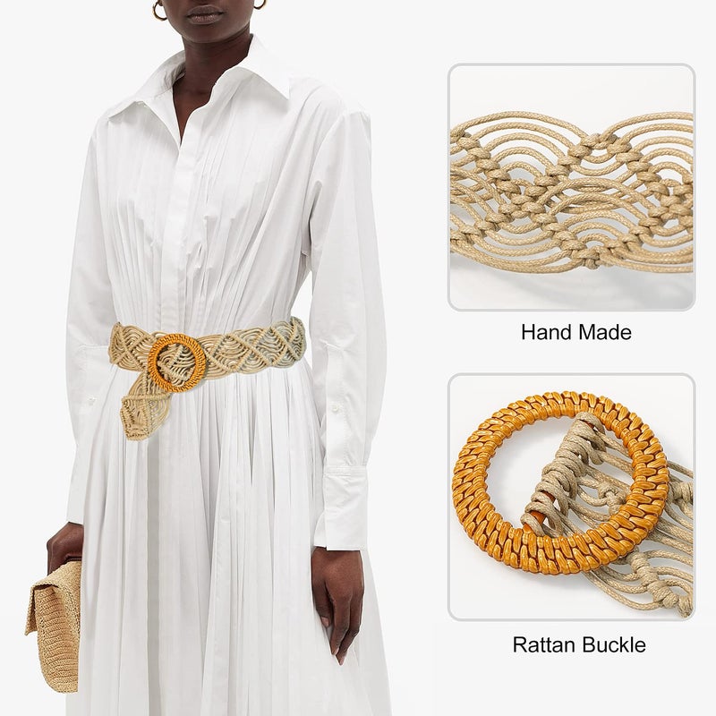 Suyi Boho Belt for Women Braided Woven Belts Bohemian Waist Belts for Dress Beige - Image 3