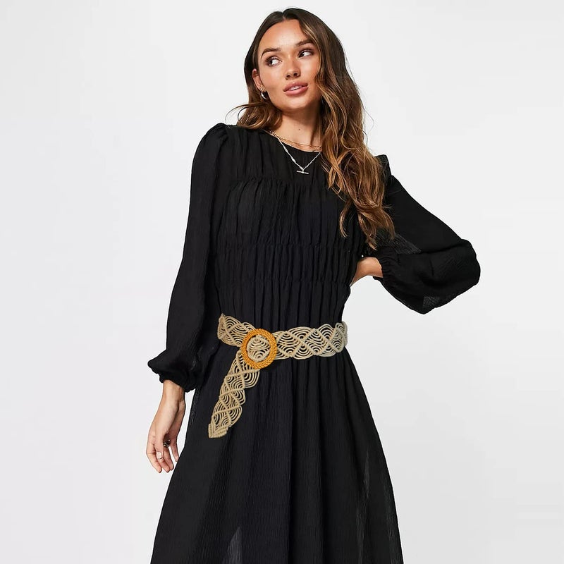 Suyi Boho Belt for Women Braided Woven Belts Bohemian Waist Belts for Dress Beige - Image 2