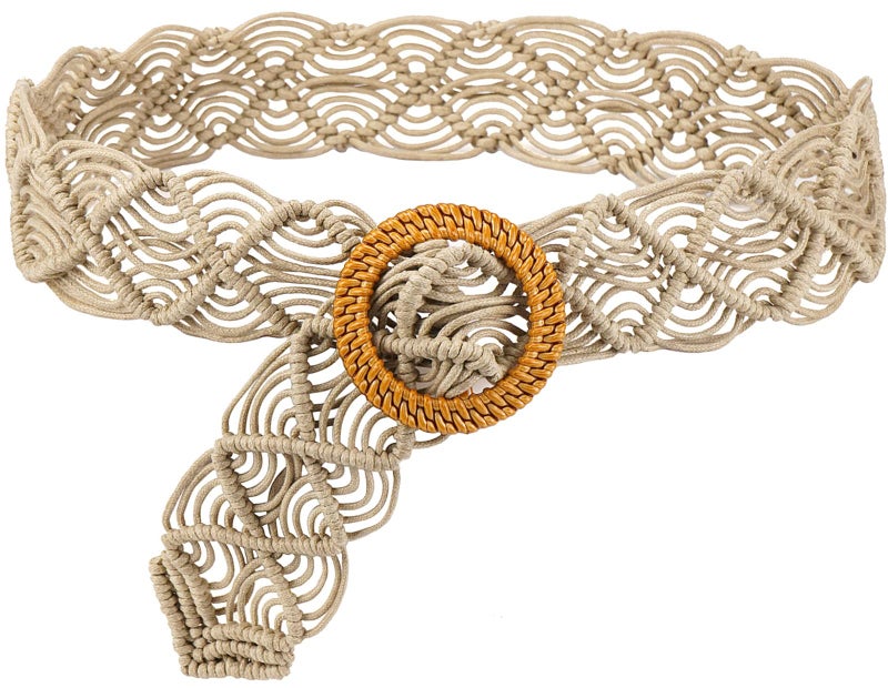 Suyi Boho Belt for Women Braided Woven Belts Bohemian Waist Belts for Dress Beige - Image 1