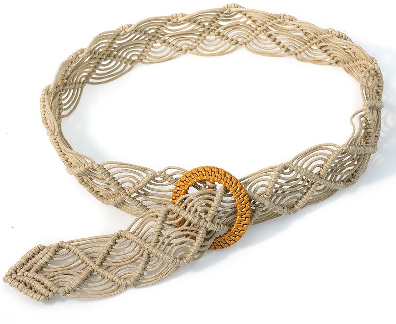 Suyi Boho Belt for Women Braided Woven Belts Bohemian Waist Belts for Dress Beige - Image 5