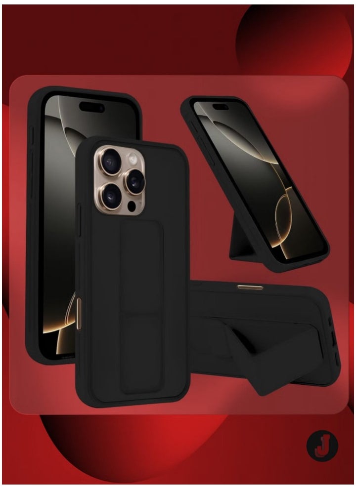 JAJEEK "2-Pack Premium PU Leather Case & Screen Protector for iPhone 16 Pro Max – Shockproof, Anti-Scratch, Stand Function, Finger Grip Case Cover (Black)" - Image 3